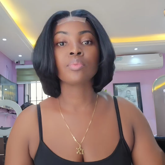 Natural Realistic Layered Cut Bob Lace Closure Wig