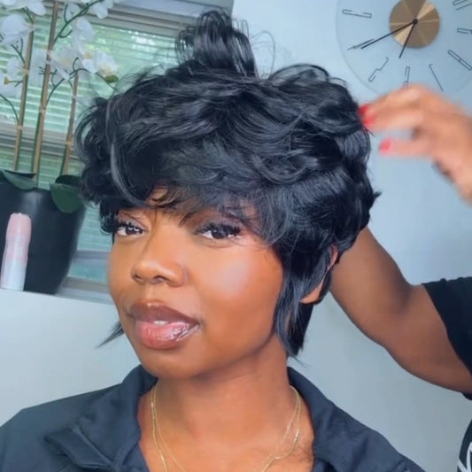 Natural Realistic Fluffy Layered Pixie Cut Glueless wig