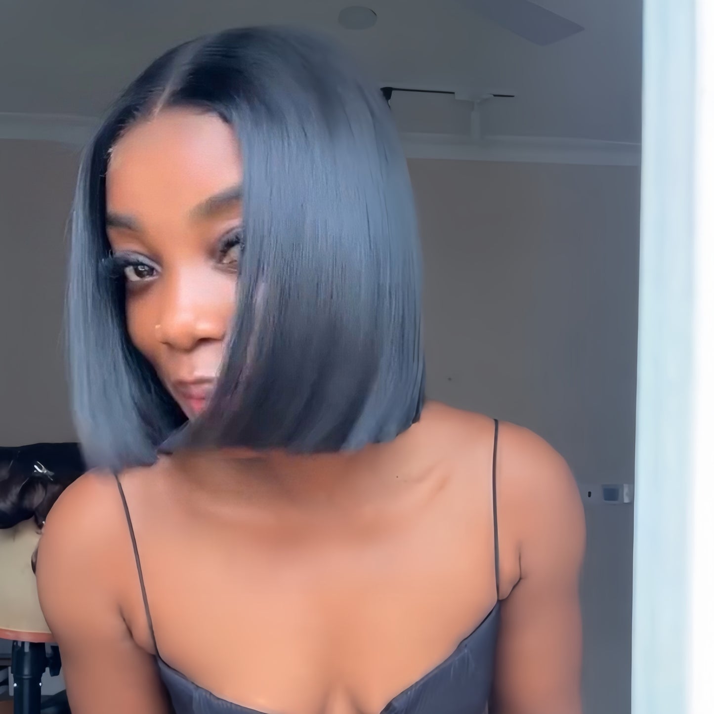 Natural Realistic Blunt Cut Bob Glueless Closure Wig