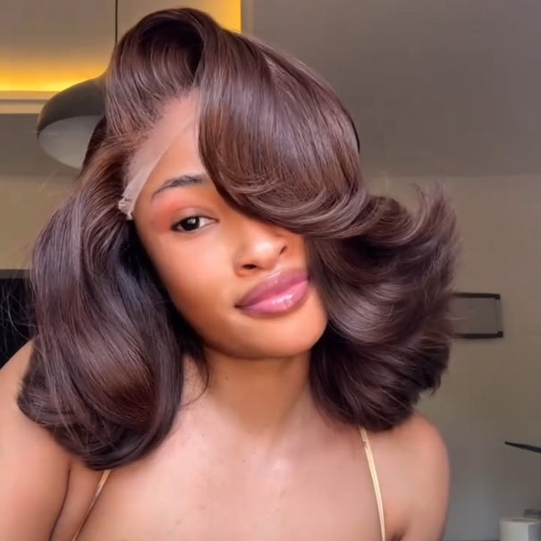 Dark Brown Layered Cut 5x5 Lace Body Wave Bob