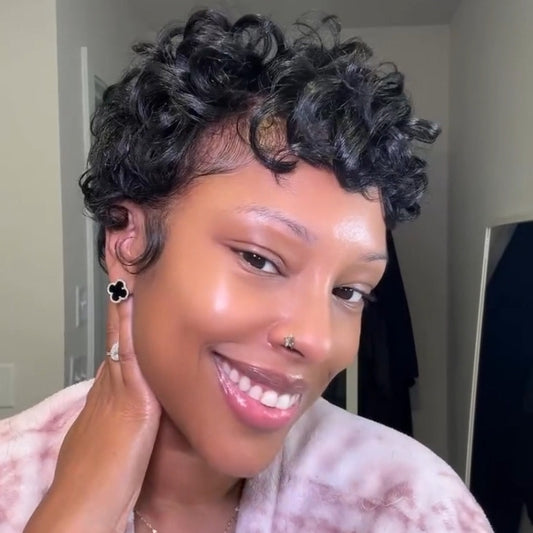 Full Lace Wave Curly Short Pixie Cut Human Hair Wig