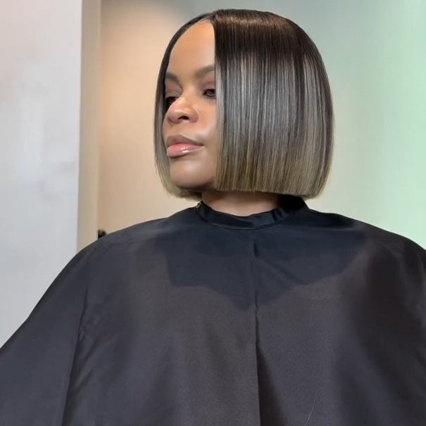 Blonde Highlight With Black Blunt Cut Bob 5x5 Lace Closure Wig