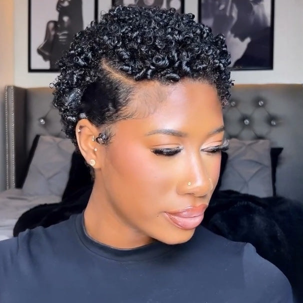 Full Lace Jerry Curly Short Pixie Cut Human Hair Wig