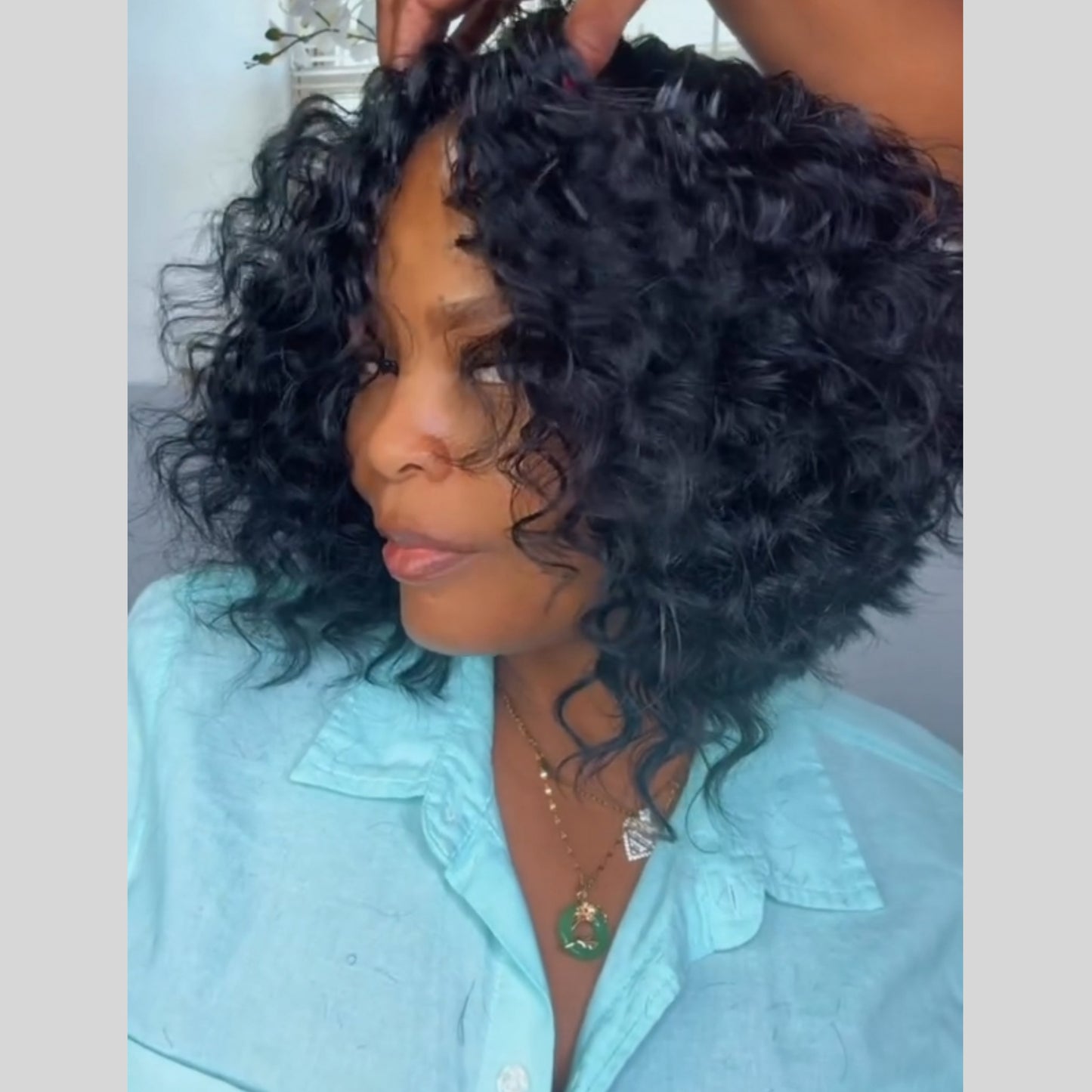 Natural Realistic Angled Style Curly Bob 5x5 Lace Closure Wig