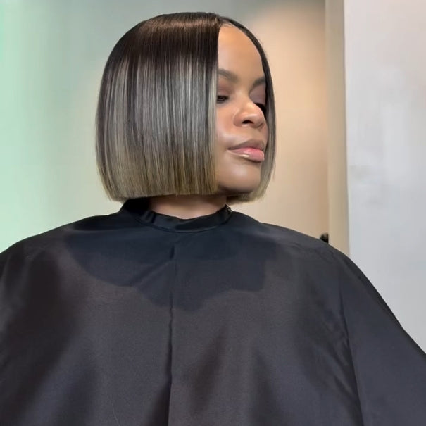Blonde Highlight With Black Blunt Cut Bob 5x5 Lace Closure Wig