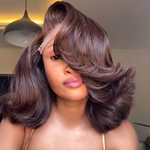 Dark Brown Layered Cut 5x5 Lace Body Wave Bob