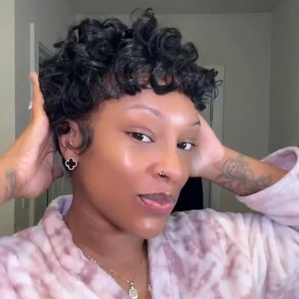Full Lace Wave Curly Short Pixie Cut Human Hair Wig