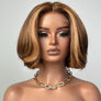 613 Brown With Blonde Highlights Wavy Bob Lace Closure Wig