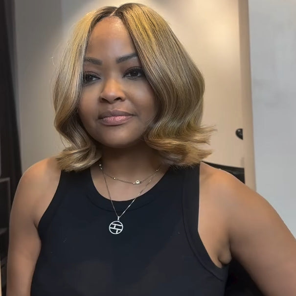Blonde Wavy Bob With Dark Root 5x5 Lace Closure Wig