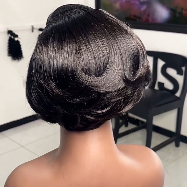 Natural Realistic Side Parted Layered Cut Bob Lace Frontal Wig