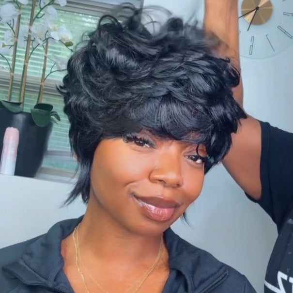Natural Realistic Fluffy Layered Pixie Cut Glueless wig