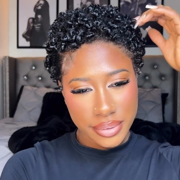 Full Lace Jerry Curly Short Pixie Cut Human Hair Wig