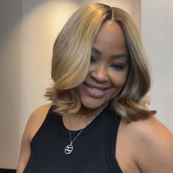 Blonde Wavy Bob With Dark Root 5x5 Lace Closure Wig