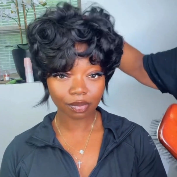 Natural Realistic Fluffy Layered Pixie Cut Glueless wig