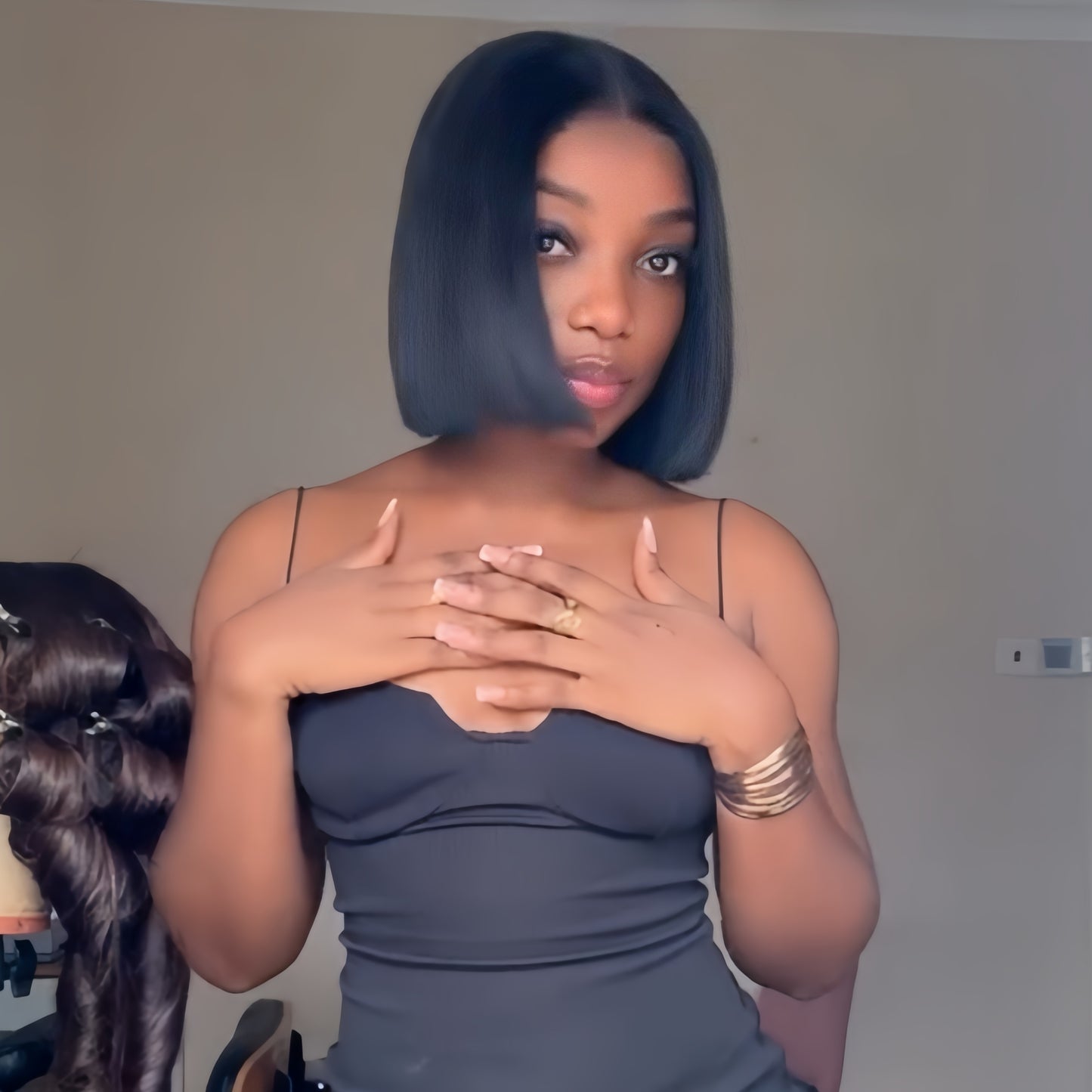 Natural Realistic Blunt Cut Bob Glueless Closure Wig