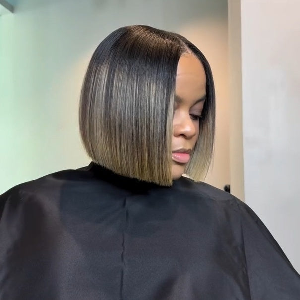 Blonde Highlight With Black Blunt Cut Bob 5x5 Lace Closure Wig
