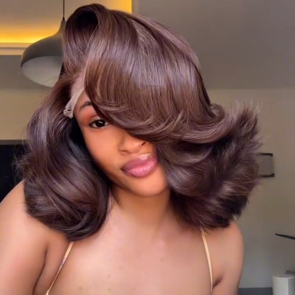Dark Brown Layered Cut 5x5 Lace Body Wave Bob