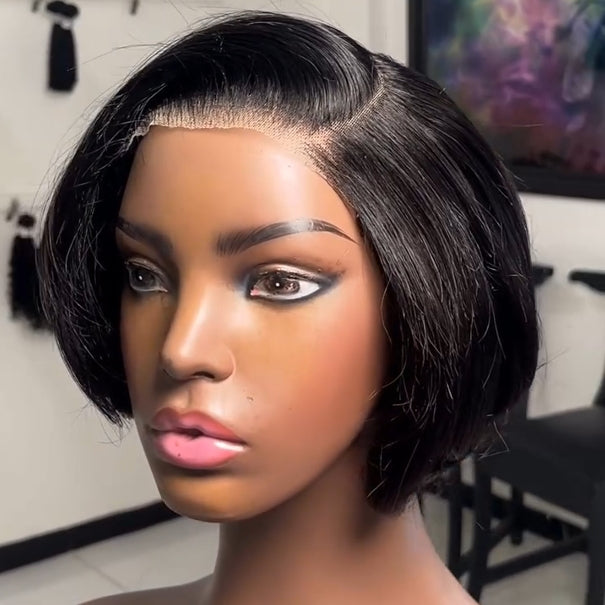 Natural Realistic Side Parted Layered Cut Bob Lace Frontal Wig