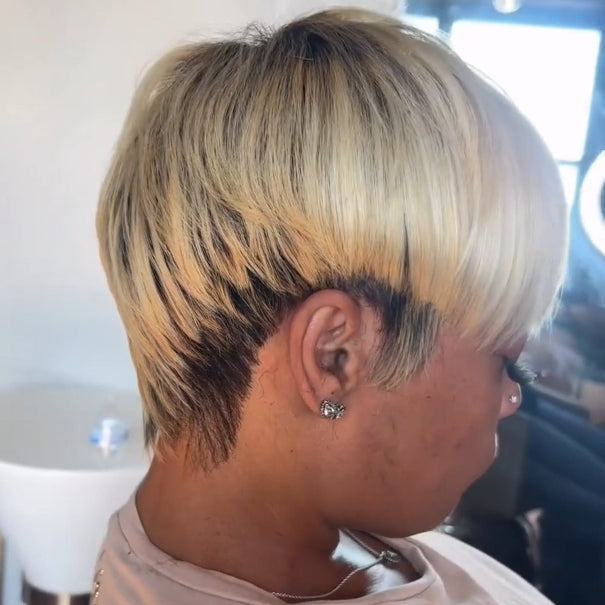 Ombre Blonde With Black Short Pixie Cut Glueless Wig