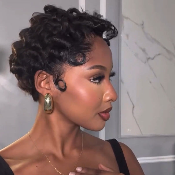 Full Lace Finger Curly Short Pixie Cut Human Hair Wig