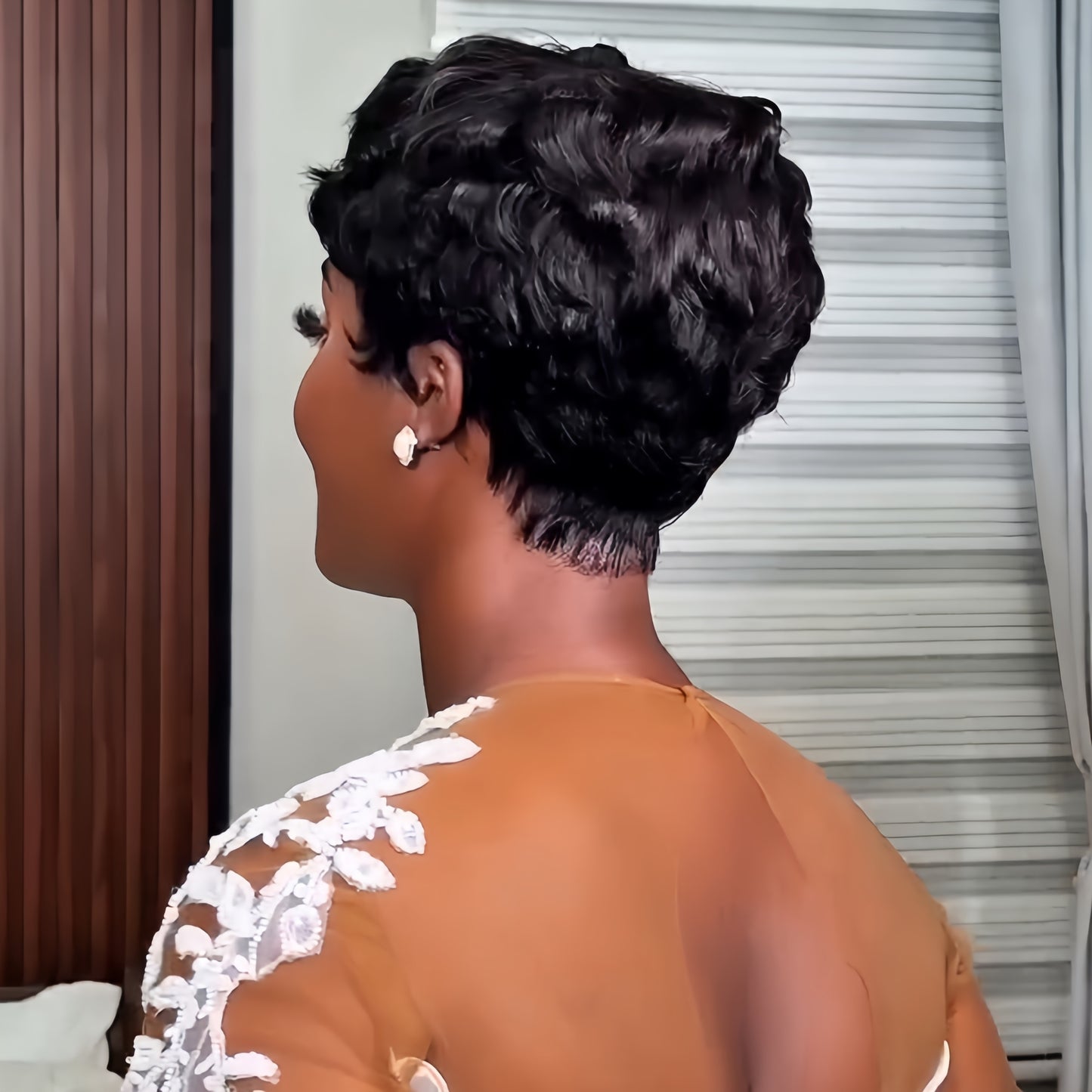 Curly Texture Short Pixie Cut Glueless Human Hair Wig
