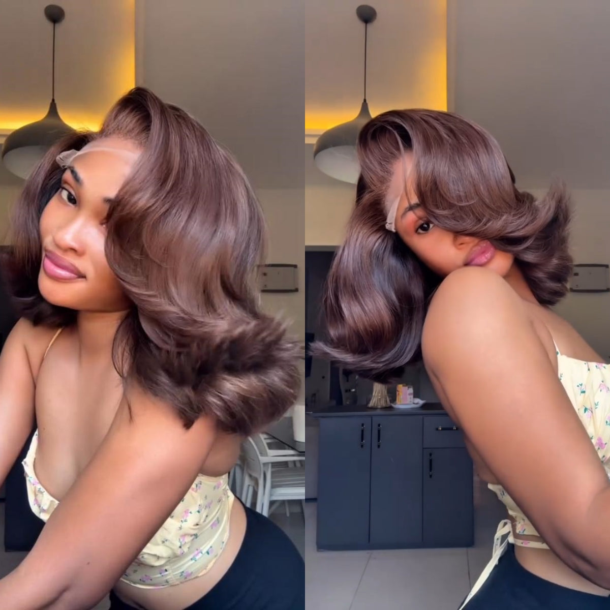 Dark Brown Layered Cut 5x5 Lace Body Wave Bob