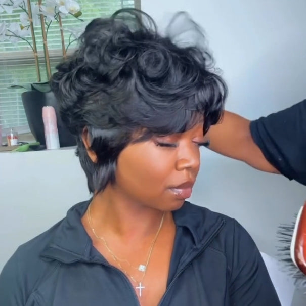 Natural Realistic Fluffy Layered Pixie Cut Glueless wig