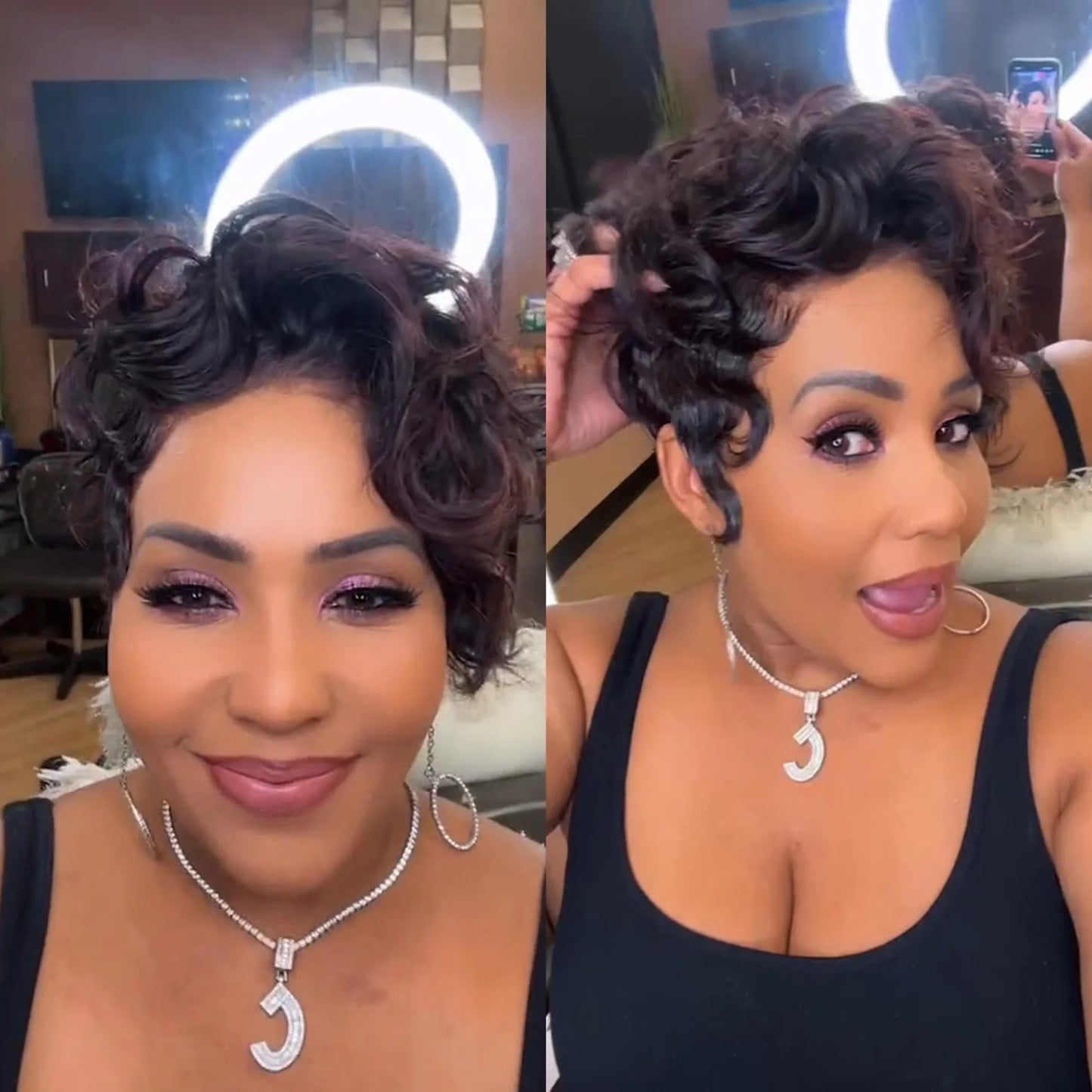 Side Bang Wave Curls Full Lace Short Pixie Cut Wig