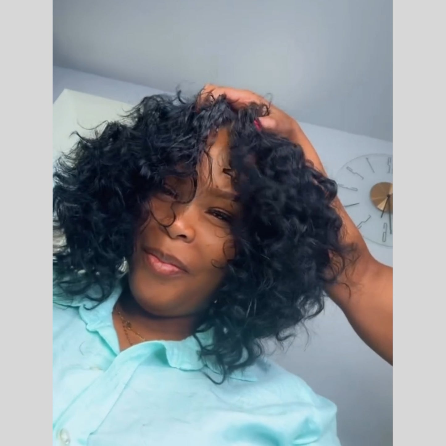 Natural Realistic Angled Style Curly Bob 5x5 Lace Closure Wig
