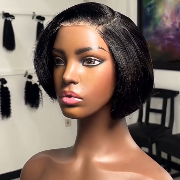 Natural Realistic Side Parted Layered Cut Bob Lace Frontal Wig