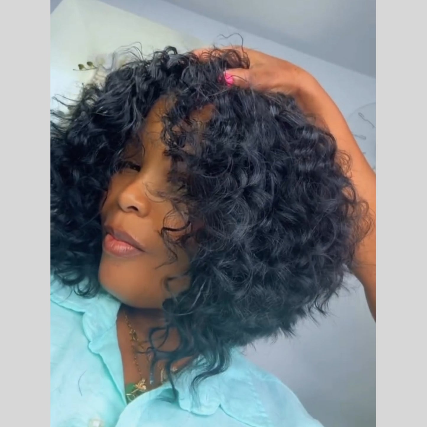 Natural Realistic Angled Style Curly Bob 5x5 Lace Closure Wig
