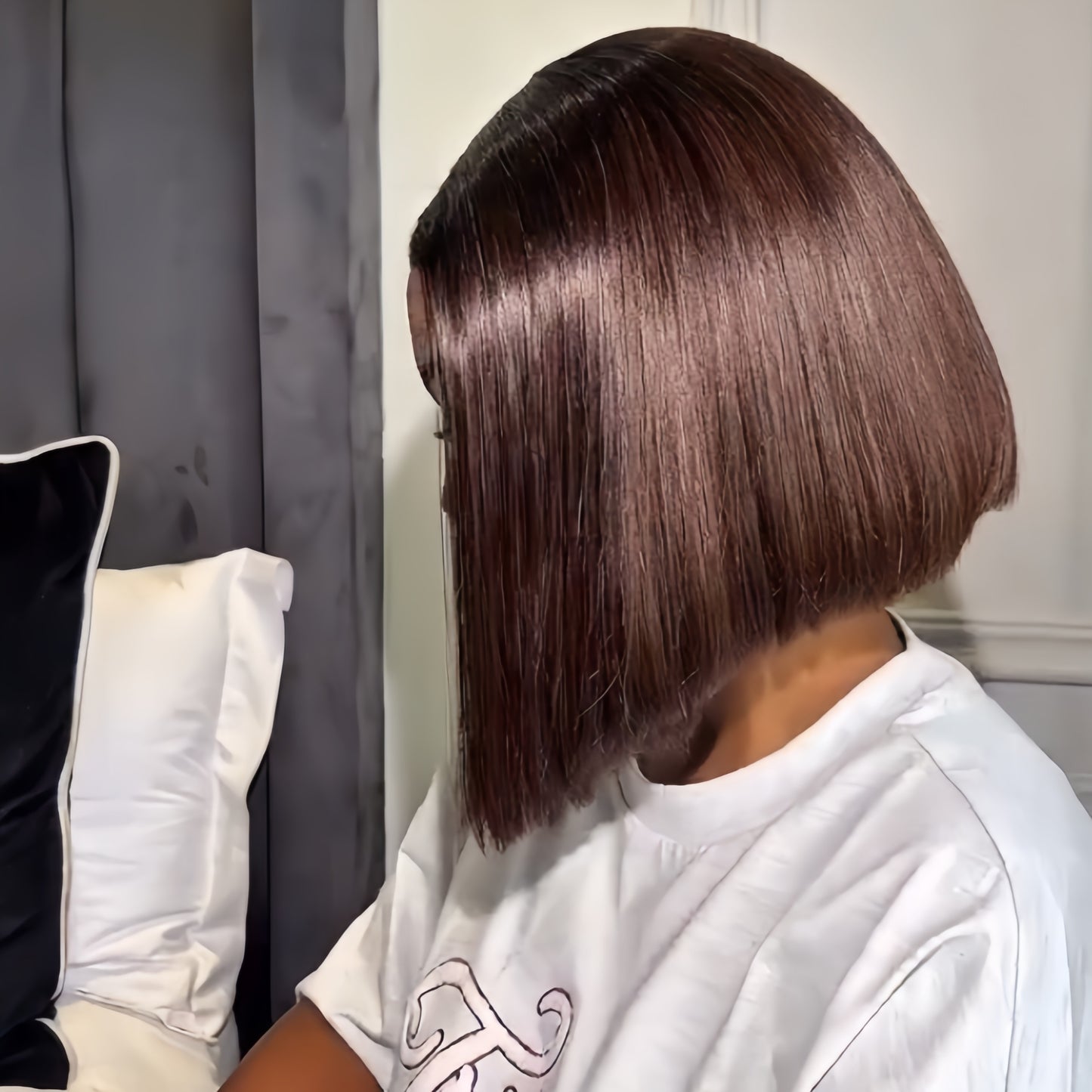 Ombre Dark Brown Natural silky Straight Bob 5x5 Lace Wig