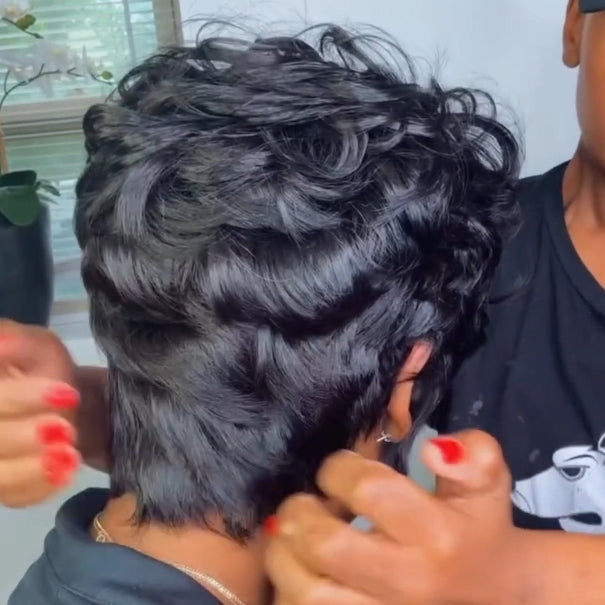 Natural Realistic Fluffy Layered Pixie Cut Glueless wig