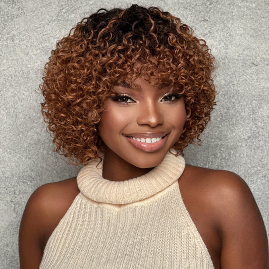 Glueless Ombre Dark Blonde Short Brazilian Curly Wig