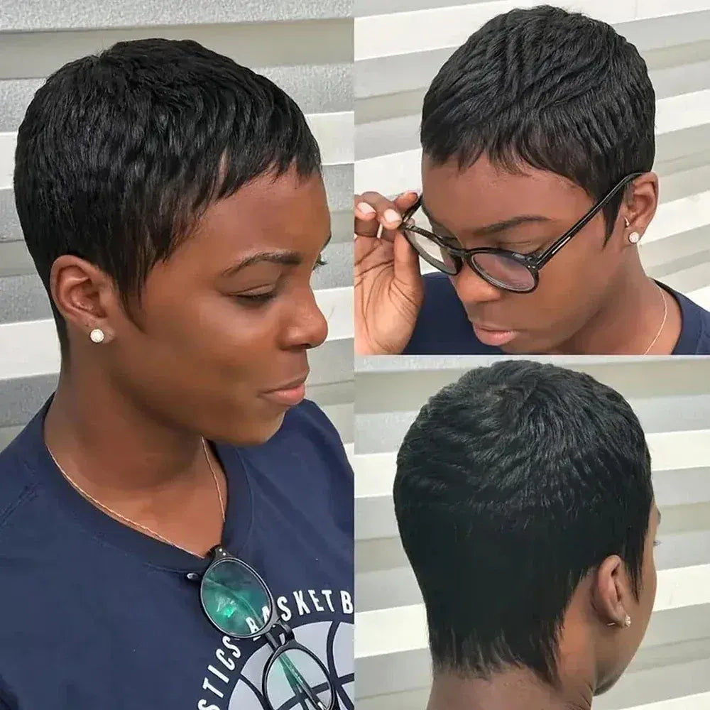 Full Lace Short Pixie Cut Glueless 100% human Hair Wig