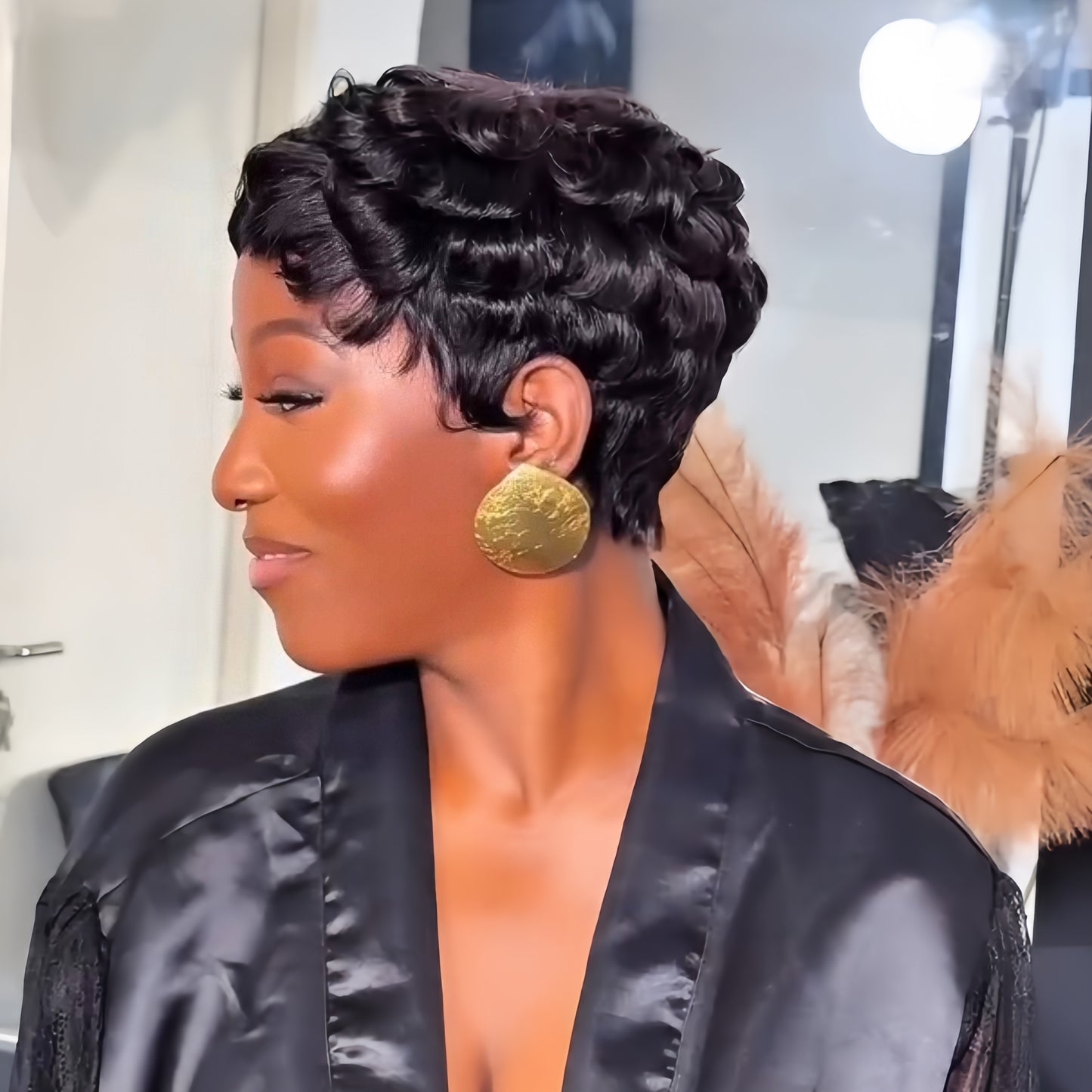 Curly Texture Short Pixie Cut Glueless Human Hair Wig