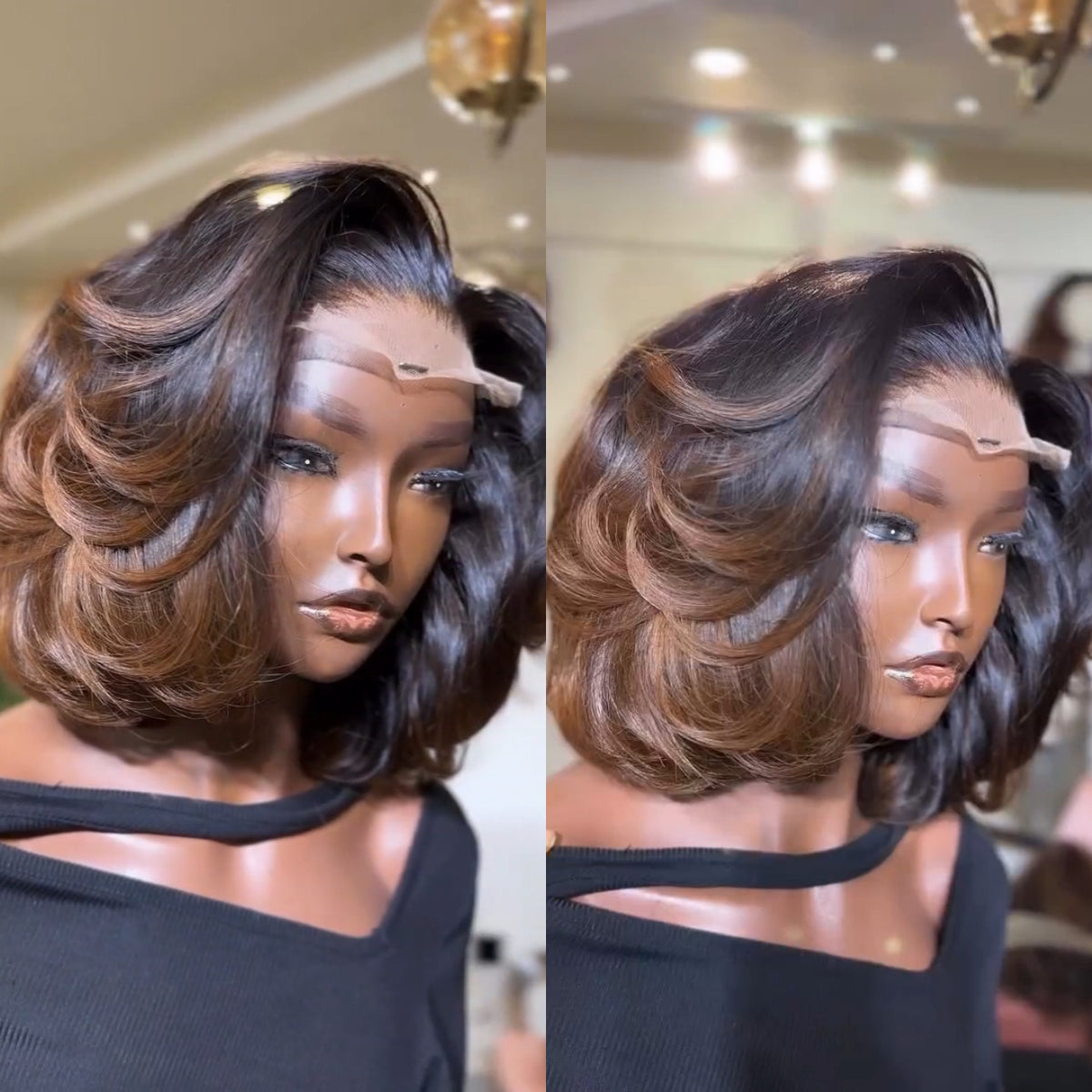 Brown Highlight Layered Cut Bob 13x4 Lace Frontal Wig