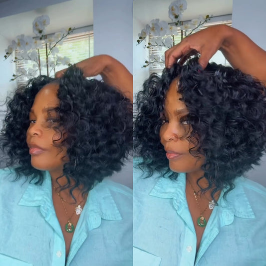 Natural Realistic Angled Style Curly Bob 5x5 Lace Closure Wig