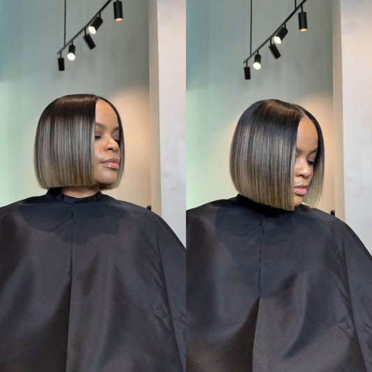 Blonde Highlight With Black Blunt Cut Bob 5x5 Lace Closure Wig