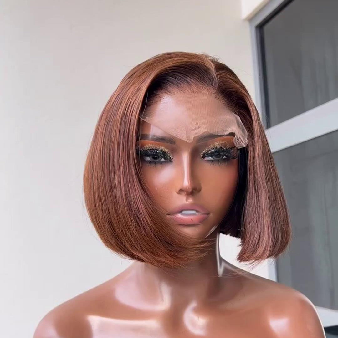 Dark Brown and Orange Highlight 5×5 Lace Wrap Bob Wig