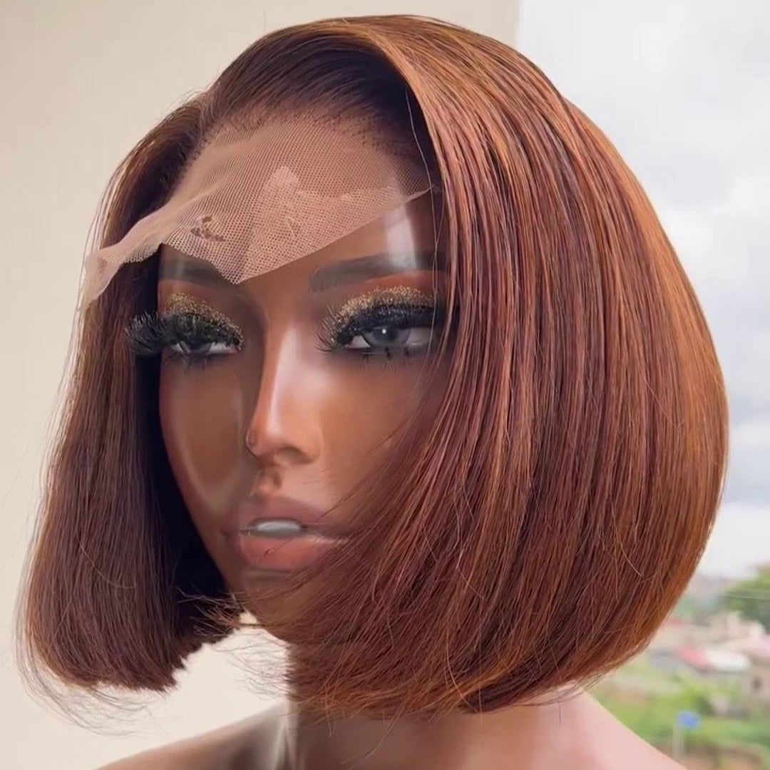 Dark Brown and Orange Highlight 5×5 Lace Wrap Bob Wig