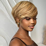 Blonde Highlight With Brown Short Pixie Cut Glueless Long Bangs Wig