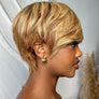 Blonde Highlight With Brown Short Pixie Cut Glueless Long Bangs Wig
