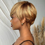 Blonde Highlight With Brown Short Pixie Cut Glueless Long Bangs Wig