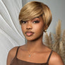 Blonde Highlight With Brown Short Pixie Cut Glueless Long Bangs Wig