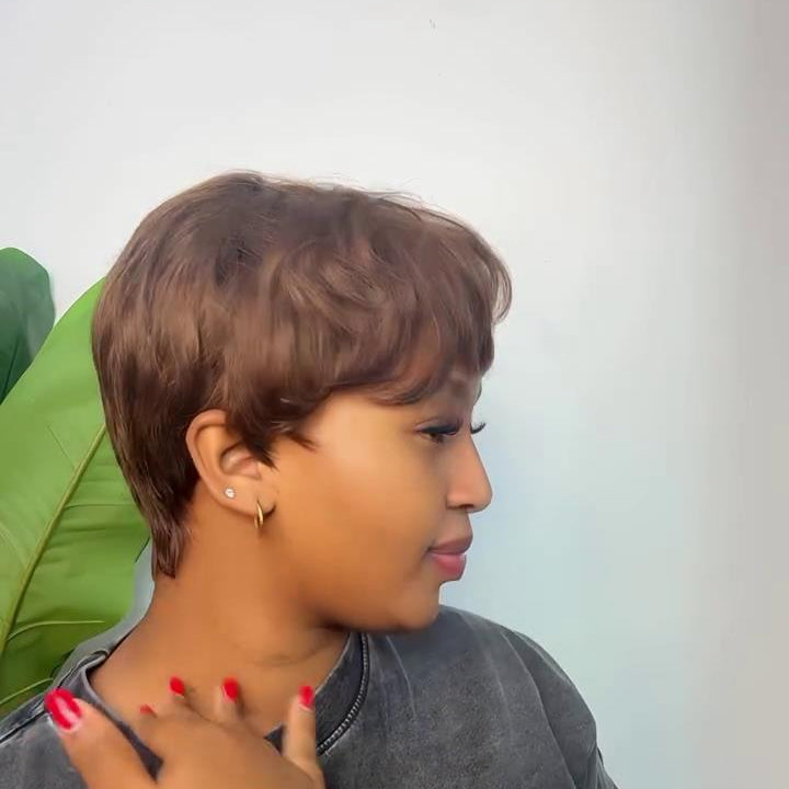 Put On & Go Light Brown Curly Pixie Wig With Bangs