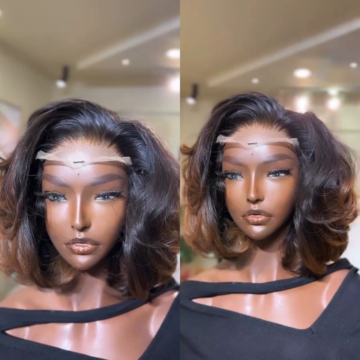 Brown Highlight Layered Cut Bob 13x4 Lace Frontal Wig