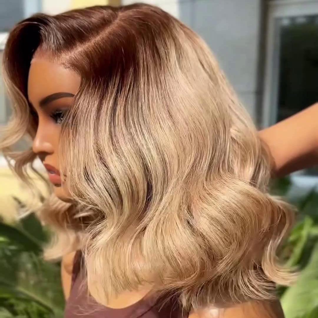 613 Ash Blonde with Chestnut Brown Roots Loose Wave 13×4 Lace Frontal Wig