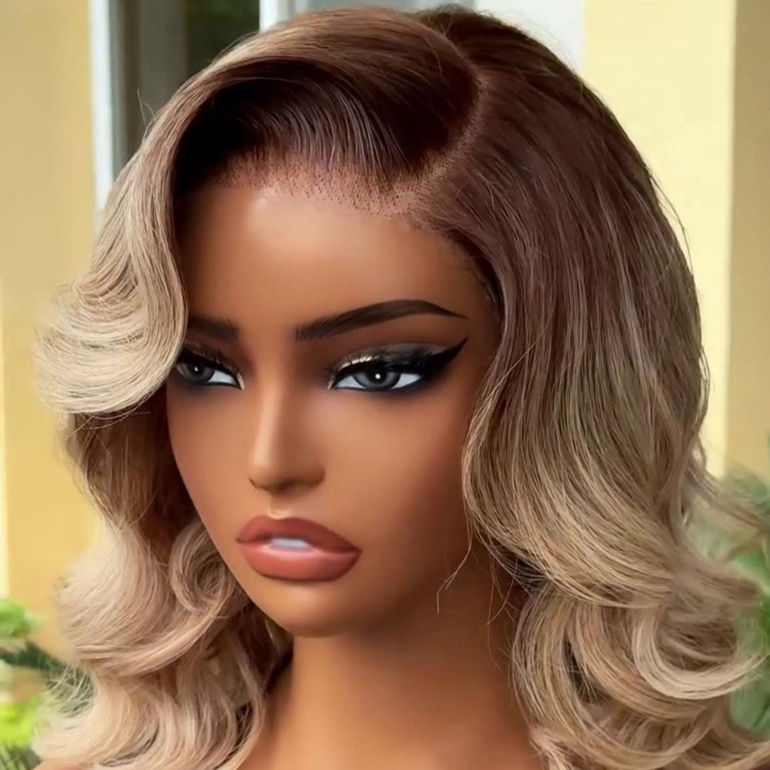 613 Ash Blonde with Chestnut Brown Roots Loose Wave 13×4 Lace Frontal Wig
