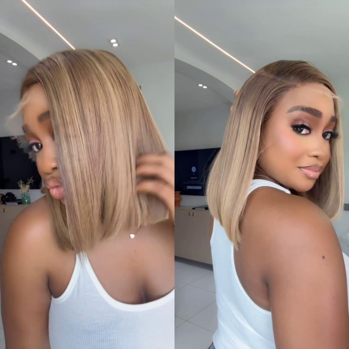 613 Ash Blonde Balayage Hair Straight 13x4 Lace Frontal Bob Wig